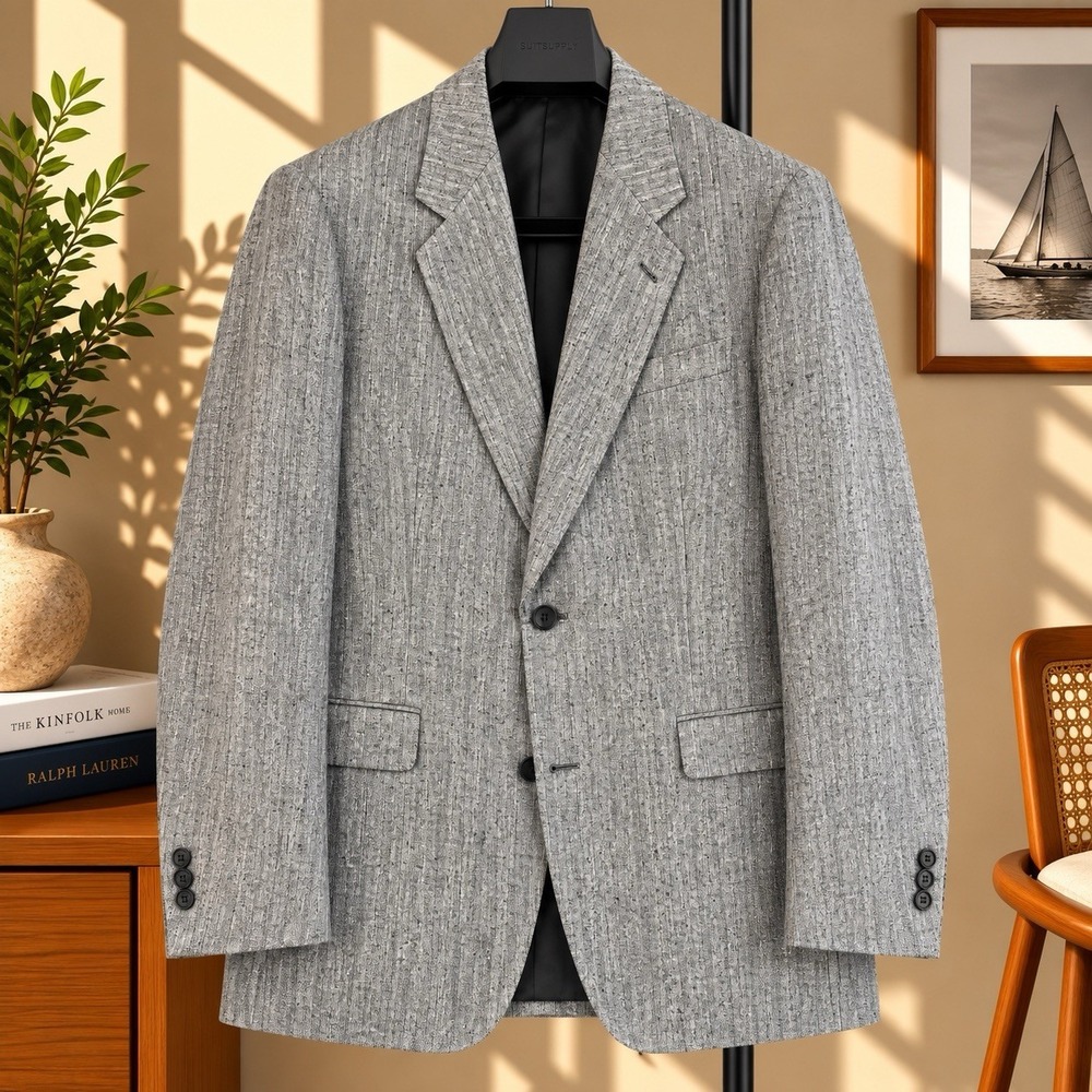 Pierre Balmain Blazer MENS 42 Gray Herringbone 100% Silk 2 Button Designer
